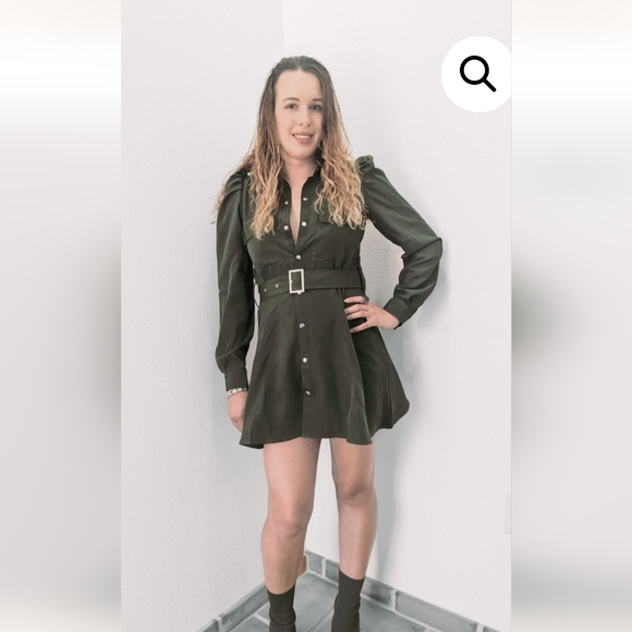 NWT MILITARY UTILITY ARMY GREEN LONG PUFF SLEEVE VINTAGE DRESS SIZE:SMALL- LARGE - Picture 5 of 11